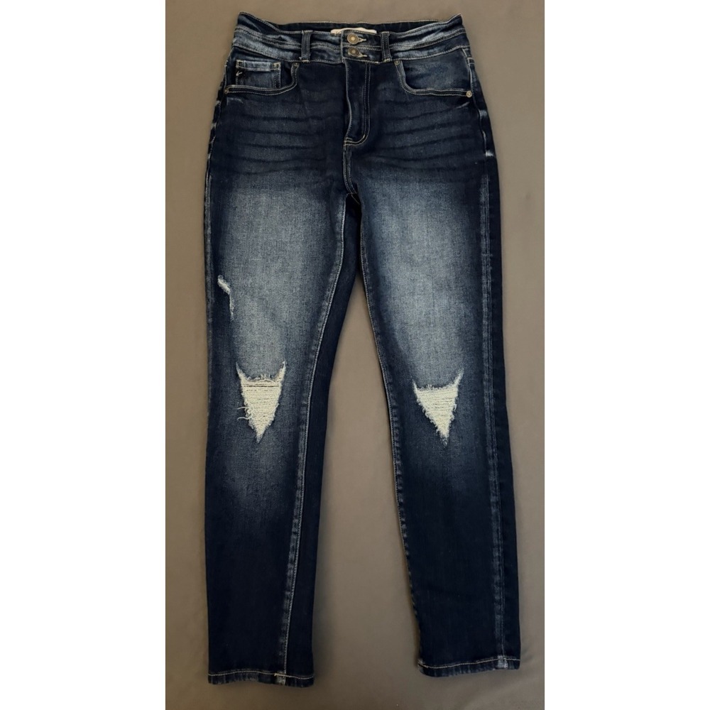 Kancan Jeans Womens Size 27 Ultra High Rise Skinny Ankle Distressed Dark Wash